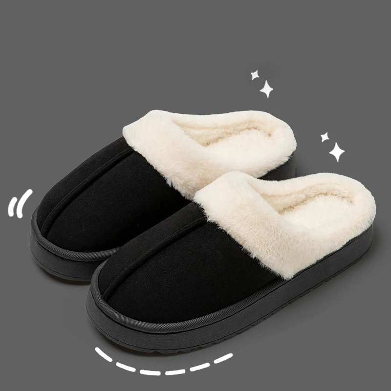 pantoufles d'hiver en daim pour femmes, chaussures chaudes et moelleuses, à la mode, pour l'intérieur, décontractées, en peluche, plateforme antidérapante pantoufles d'hiver en daim pour femmes, chaussures chaudes et moelleuses, à la mode, pour l'intérieur, décontractées, en peluche, plateforme antidérapante