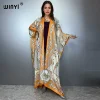 WINYI bohème Kimono lâche Cardigan tenues de plage femme couvrir robe de soirée longue vers le bas manteau maxi robe de luxe vêtements de plage