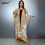 WINYI bohème Kimono lâche Cardigan tenues de plage femme couvrir robe de soirée longue vers le bas manteau maxi robe de luxe vêtements de plage