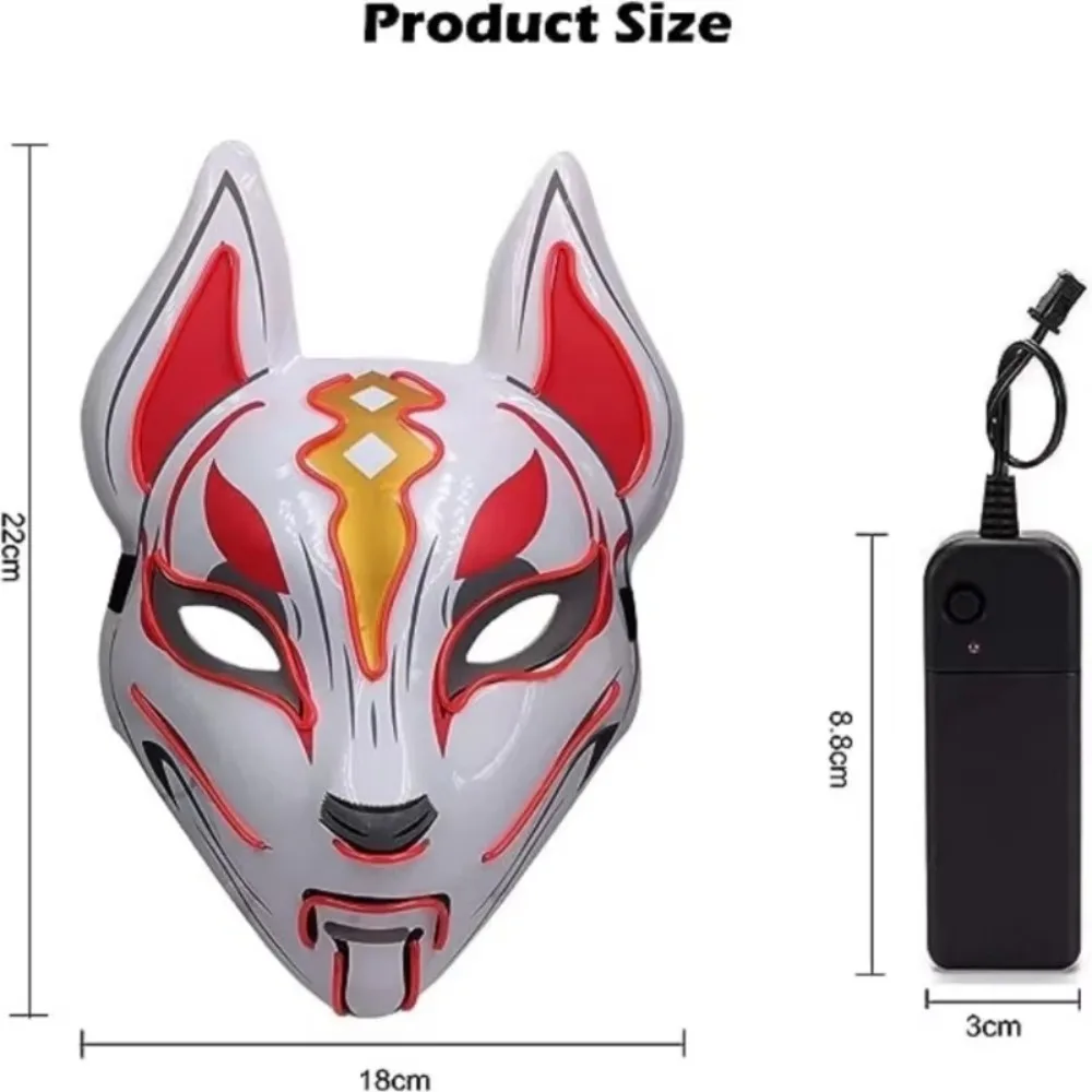 masque de renard japonais à lumière led néon, costume d'halloween, accessoires de ixde brevcosplay masque de renard japonais à lumière led néon, costume d'halloween, accessoires de ixde brevcosplay