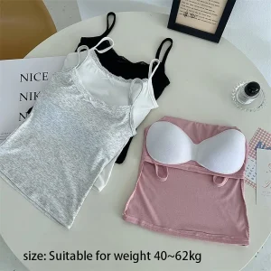 Débardeur à bretelles en coton, doux, aspect sensuellement innocent, gilet court avec nœud, garniture en dentelle, écharpe pour filles et femmes