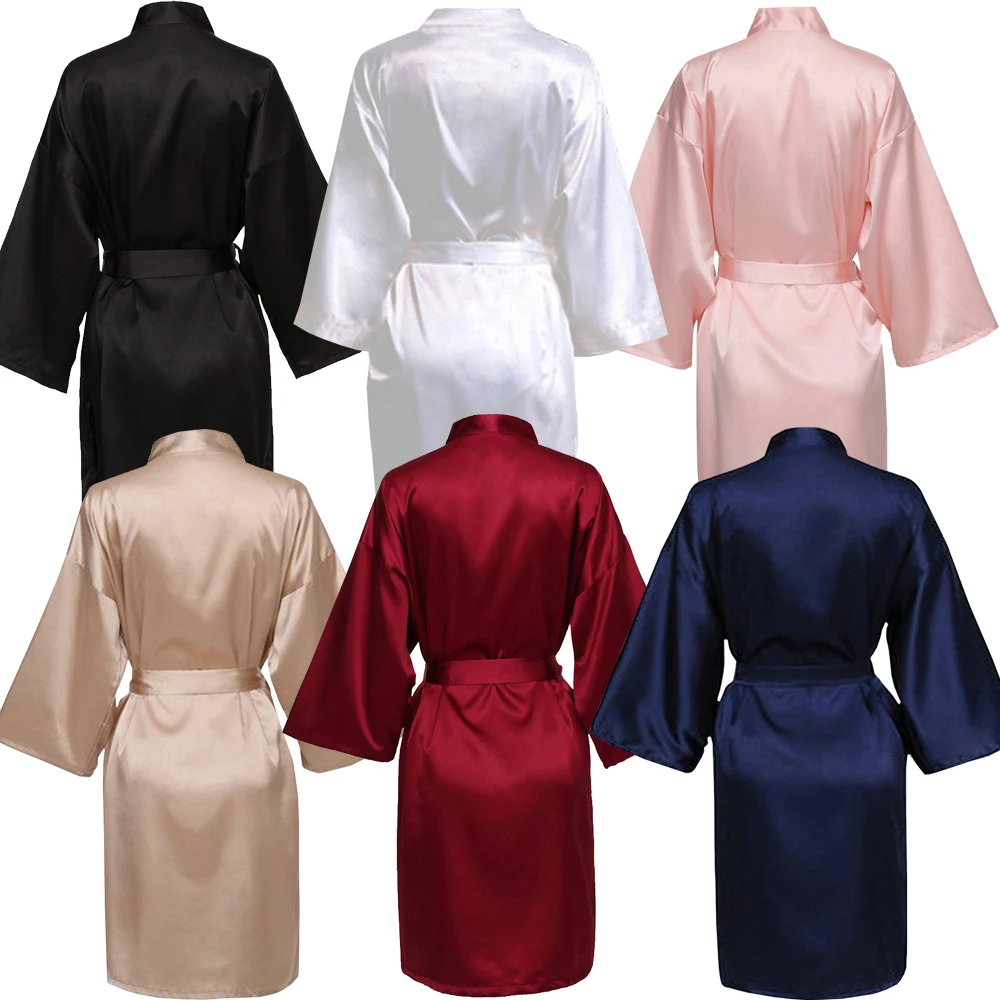 Robe de mariée d’équipe de fête de mariage avec lettres noires, pyjama Kimono en Satin, peignoir de demoiselle d’honneur SP2000 Robe de mariée d’équipe de fête de mariage avec lettres noires, pyjama Kimono en Satin, peignoir de demoiselle d’honneur SP2000