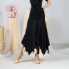 jupe irrégulière de danse latine noire, vêtements de danse professionnels pour femmes adultes, costumes longs d'entraînement de valse de tango w25d276