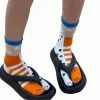 3 paires de chaussettes d'été à bout fendu, design amusant rayé d'anguille de jardin, style couple, style vacances en bord de mer