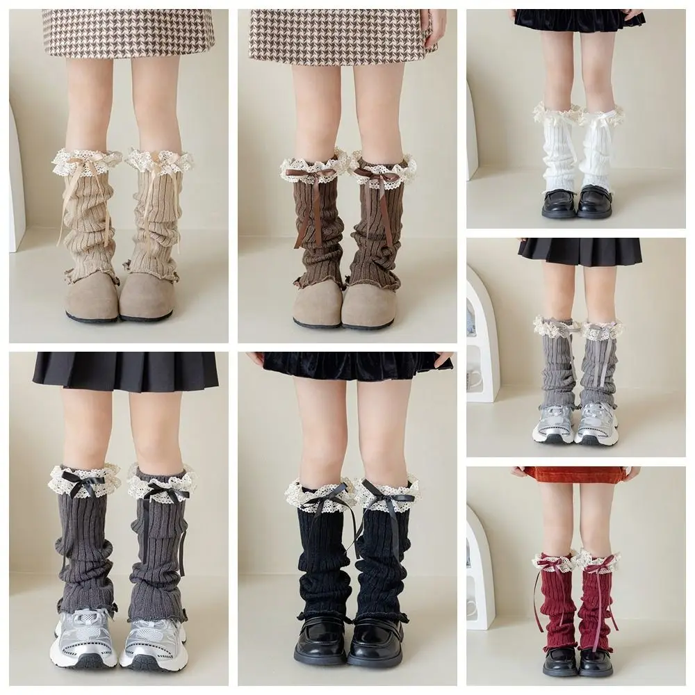 jambières décontractées avec ruban à nœud harajuku, bas longs, couleur unie, couvre pieds tricoté, kawaii, chaussettes tricotées lolita douces, automne jambières décontractées avec ruban à nœud harajuku, bas longs, couleur unie, couvre pieds tricoté, kawaii, chaussettes tricotées lolita douces, automne