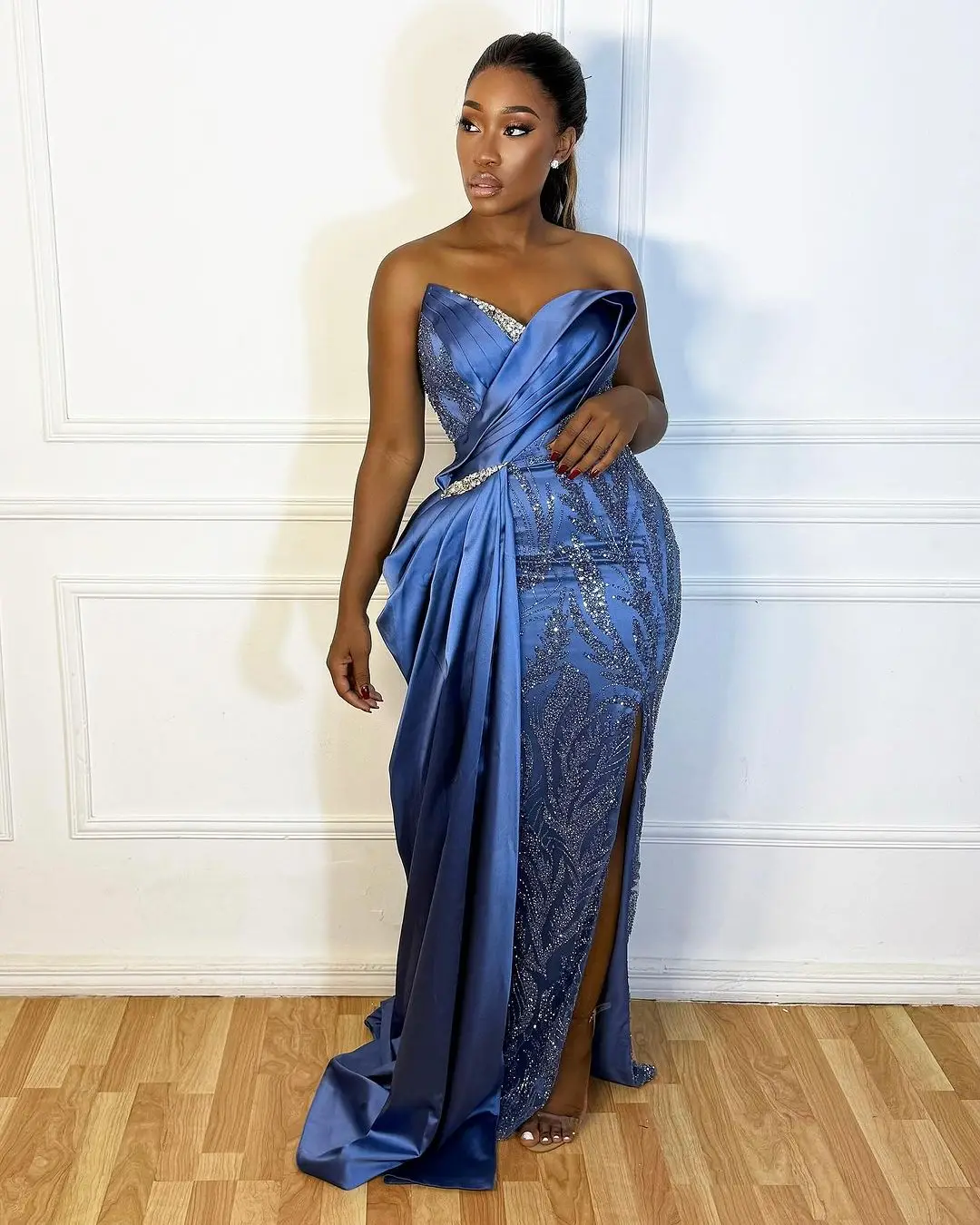 aso ebi robe de soirée africaine en satin à volants pour femme, tenue de soirée Élégante en dentelle, grande taille, disponible en noir et bleu, pour anniversaire aso ebi robe de soirée africaine en satin à volants pour femme, tenue de soirée Élégante en dentelle, grande taille, disponible en noir et bleu, pour anniversaire