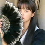 Éventail pliant Vintage en dentelle de plumes, motif chinois et japonais, éventails artisanaux de danse, peut bricolage de plumes, décoration d’ornements de maison Éventail pliant Vintage en dentelle de plumes, motif chinois et japonais, éventails artisanaux de danse, peut bricolage de plumes, décoration d’ornements de maison