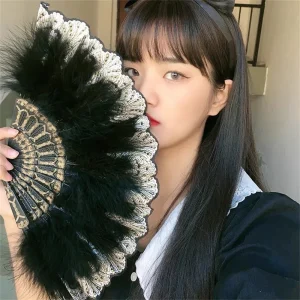 Éventail pliant Vintage en dentelle de plumes, motif chinois et japonais, éventails artisanaux de danse, peut bricolage de plumes, décoration d&rsquo;ornements de maison