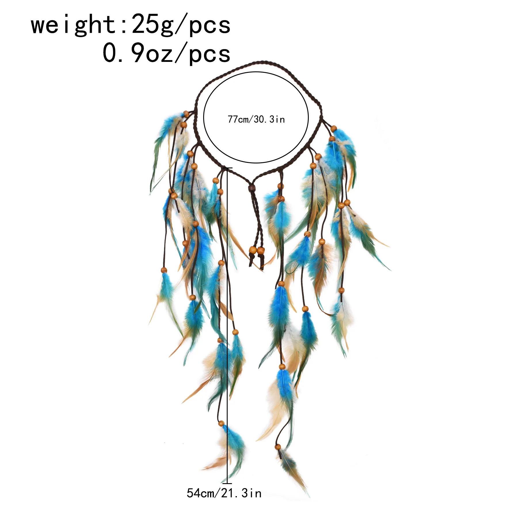 bandeau long en plumes bleues et brunes pour femmes, style bohème, festival ethnique, fête hippie, cuir, perles en bois, accessoires bijoux pour cheveux bandeau long en plumes bleues et brunes pour femmes, style bohème, festival ethnique, fête hippie, cuir, perles en bois, accessoires bijoux pour cheveux
