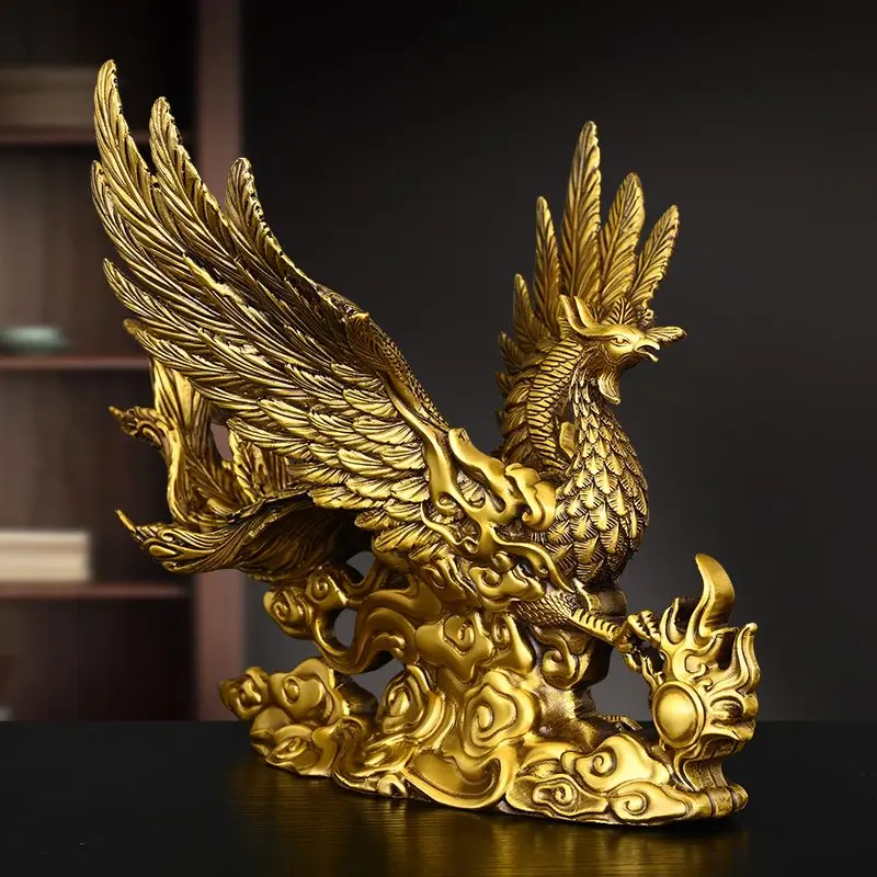 ornement de phénix entièrement en cuivre, décorations de pendaison de crémaillère pour salon, décor de bon augure ornement de phénix entièrement en cuivre, décorations de pendaison de crémaillère pour salon, décor de bon augure