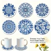 Sous-verres ronds en porcelaine bleue et blanche de Style chinois, fleur de Mandala en bois, Anti-chaud, décoration de Table pour maison, bureau, Restaurant, café Sous-verres ronds en porcelaine bleue et blanche de Style chinois, fleur de Mandala en bois, Anti-chaud, décoration de Table pour maison, bureau, Restaurant, café