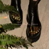 Bottines mi-mollet à plateforme dorée à cinq orteils pour femme, bottines de luxe en cuir avec fermeture éclair au dos, décoration en métal, mode automne hiver Bottines mi-mollet à plateforme dorée à cinq orteils pour femme, bottines de luxe en cuir avec fermeture éclair au dos, décoration en métal, mode automne hiver