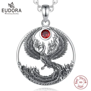 Eudora réel 925 en argent Sterling Phoenix collier pour femmes homme Vintage soleil Phoenix pendentif Fine personnalité bijoux cadeau de fête