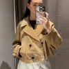 veste courte kaki à double boutonnage pour femme, manteaux de rue à col rabattu et poches à boutons, streetwear décontracté, nouvelle collection automne 2025