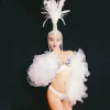 costume d'équipe de danse gogo pour discothèque, bar, horloge blanche, strass, bikini, couvre chef en plumes, dj danseuse, festival, tenues de scène rave