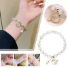 bracelet de perles opale pour femmes, élégant, pendentif chat porte bonheur, réglable, à la mode, bijoux d'amitié, cadeaux, nouvelle collection
