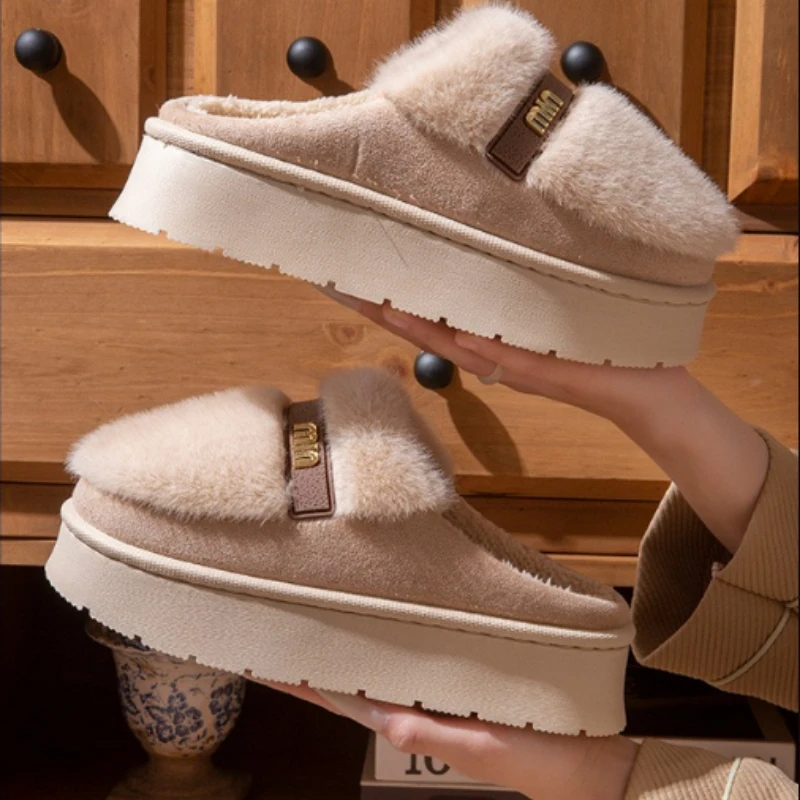 pantoufles en coton à semelles épaisses de style coréen avec doublure chaude, antidérapantes, adaptées à la maison et à l'extérieur pantoufles en coton à semelles épaisses de style coréen avec doublure chaude, antidérapantes, adaptées à la maison et à l'extérieur