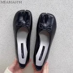 Tabi chaussures Ballet Falts ballerine en cuir chaussures pour femmes bout fendu chaussures plates Tabi sans lacet mocassins à fond souple avec nœud