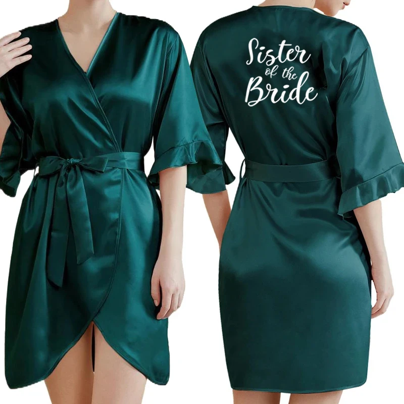 vert foncé satin équipe mariée robe de demoiselle d'honneur à volants mariage peignoir robe femmes dressing vêtements de nuit mère demoiselle d'honneur kimono vert foncé satin équipe mariée robe de demoiselle d'honneur à volants mariage peignoir robe femmes dressing vêtements de nuit mère demoiselle d'honneur kimono