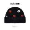 chapeau tricoté à fleurs brodées douces japonaises, mode automne et hiver, bonnet polyvalent à grande tête, crâne chaud pour femmes