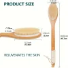 brosse de bain en bambou incurvée à long manche, brosse corporelle antidérapante pour exfolier, épurateur de douche à poils naturels pour un usage du dos humide ou d