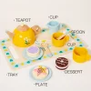ensemble de jouets de thé de l'après midi en bois, jouet de jeu de rôle pour enfants, idéal pour le jeu de rôle de fête de thé et le développement des compétences sociales
