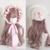 chapeau de paille vintage victorien en dentelle à fleurs, bonnet lolita pour fille, casquette à volants, à lacets réglable