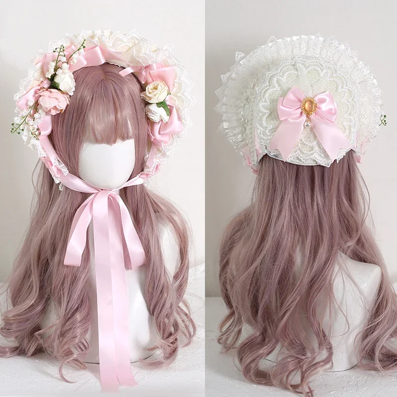 chapeau de paille vintage victorien en dentelle à fleurs, bonnet lolita pour fille, casquette à volants, à lacets réglable chapeau de paille vintage victorien en dentelle à fleurs, bonnet lolita pour fille, casquette à volants, à lacets réglable