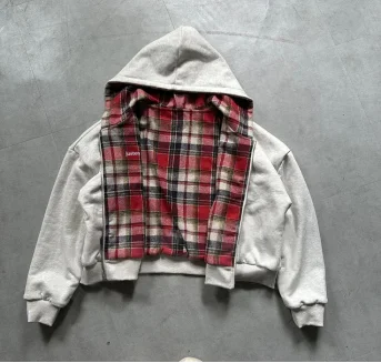 cardigan à capuche avec fermeture éclair à carreaux double face rouge rétro coréen pour hommes et femmes y2k harajuku mode hip hop gothique veste ample décontractée cardigan à capuche avec fermeture éclair à carreaux double face rouge rétro coréen pour hommes et femmes y2k harajuku mode hip hop gothique veste ample décontractée