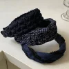 1 pièce de style ultra miu! bandeau large en tissu bleu foncé tricoté à la main, bandeau de mode rétro de style coréen pour augmenter le volume de la couronne