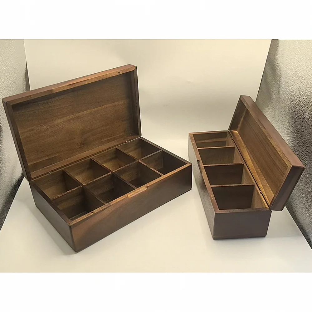 organisateur de sachets de thé en bois d'acacia, boîtes de rangement de sachets de thé à 4 ou 8 compartiments, coffre caddie en bois, conteneurs porte sachets de thé organisateur de sachets de thé en bois d'acacia, boîtes de rangement de sachets de thé à 4 ou 8 compartiments, coffre caddie en bois, conteneurs porte sachets de thé
