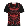 T-shirt à motif de masque de samouraï japonais pour hommes, rétro imprimé en 3D, col rond, manches courtes, t-shirts amples de rue