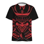 T-shirt à motif de masque de samouraï japonais pour hommes, rétro imprimé en 3D, col rond, manches courtes, t-shirts amples de rue
