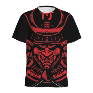 T-shirt à motif de masque de samouraï japonais pour hommes, rétro imprimé en 3D, col rond, manches courtes, t-shirts amples de rue