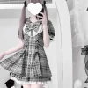 ensemble de robe à nœud style lolita japonais kawaii pour femmes, rétro, dentelle douce, épaules dénudées, chemise gothique y2k, mini jupe gâteau, costume pour filles