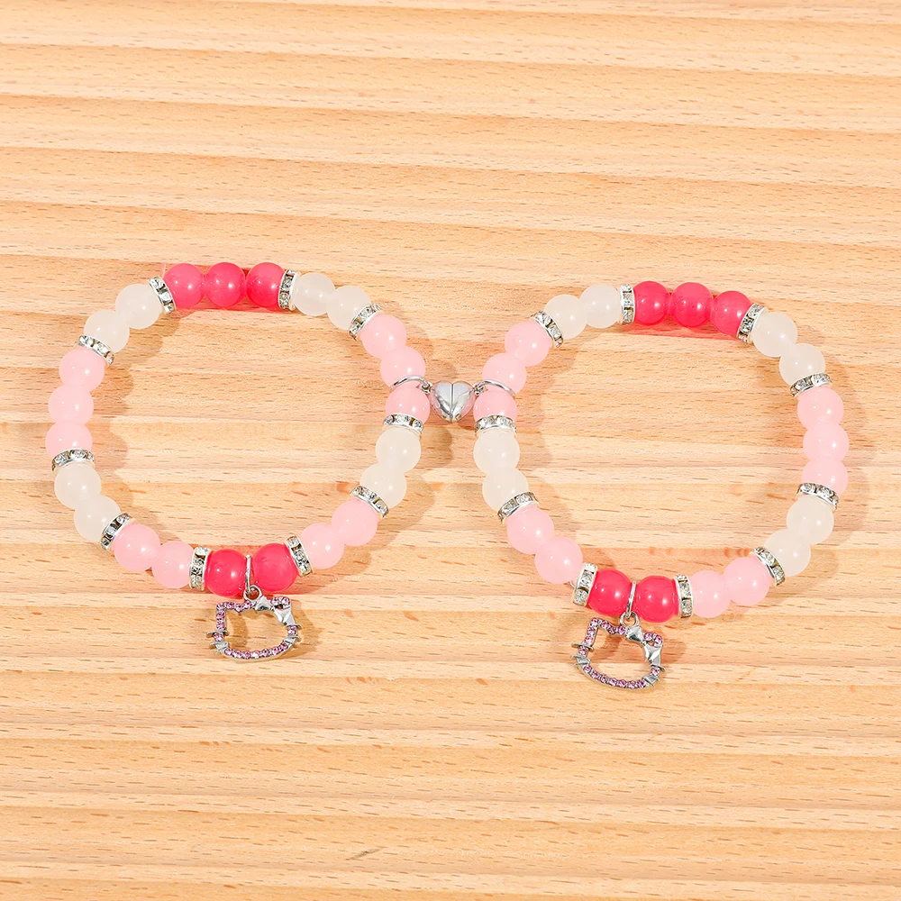 hello kitty correspondant coeur rose perlé couple accessoires kawaii magnétique bff ensemble cadeau de saint valentin pour elle hello kitty correspondant coeur rose perlé couple accessoires kawaii magnétique bff ensemble cadeau de saint valentin pour elle