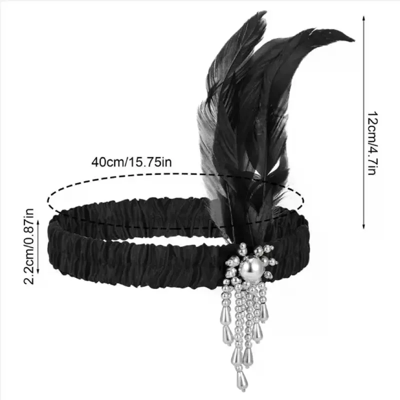 accessoires pour cheveux noirs pour femmes, bandeau perlé rétro gatsby des années 1920, couvre chef de fête unique pour dames, bandeau en plumes accessoires pour cheveux noirs pour femmes, bandeau perlé rétro gatsby des années 1920, couvre chef de fête unique pour dames, bandeau en plumes