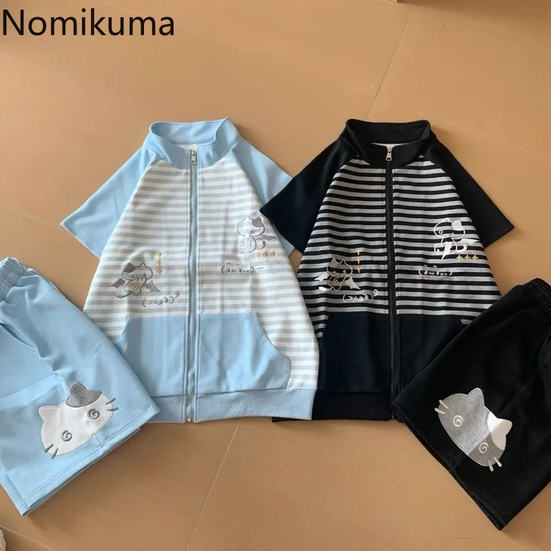 japonais rayé femmes t shirts 2025 ropa mujer à manches courtes col montant t shirts demi fermeture éclair camisetas y2k hauts décontracté été t shirt japonais rayé femmes t shirts 2025 ropa mujer à manches courtes col montant t shirts demi fermeture éclair camisetas y2k hauts décontracté été t shirt