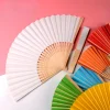 Éventail à main pliable en papier blanc chinois, rose, pour enfant, décoration de mariage, diy, 8 pouces