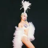 costume d'équipe de danse gogo pour discothèque, bar, horloge blanche, strass, bikini, couvre chef en plumes, dj danseuse, festival, tenues de scène rave