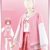 costume de cosplay sakura miko vtuber, manteau ample, haut et jupes, ensemble complet, tenues d'halloween, vêtements anime sur mesure