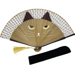 Éventail pliant en bambou motif chat pour femme, joli dessin animé, main de chaton, peignoir GérKimono, déterminer, décor artisanal, style japonais, 1 pièce