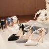  sandales creuses élégantes pour femmes, talons aiguilles à plateforme, avec nœud en perles, bride à la cheville détachable, talons de travail habillés, 2025 