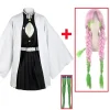 costume de cosplay anime kanroji mitsuri kimetsu no yaiba, ensemble complet de tueur de démons, perruque pour enfants et adultes, costume kimono, uniforme de fête pour femmes