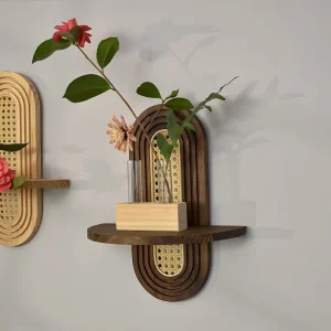 Étagère murale suspendue de Style nordique, en rotin indonésien japonais, support à fleurs en bois massif, décoration murale pour maison Étagère murale suspendue de Style nordique, en rotin indonésien japonais, support à fleurs en bois massif, décoration murale pour maison
