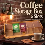 Organisateur de stockage de sachets de thé à 5 fentes, boîte de rangement de capsules de café en bambou faite à la main, organisateur Transparent et Durable d&rsquo;articles divers de bureau
