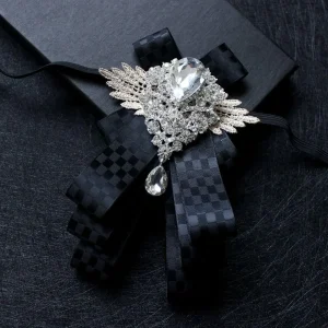 Collier formel rétro en strass pour hommes, fleur en cristal, élégant, nœud papillon, Style britannique, Vintage, accessoire de costume pour hommes Collier formel rétro en strass pour hommes, fleur en cristal, élégant, nœud papillon, Style britannique, Vintage, accessoire de costume pour hommes