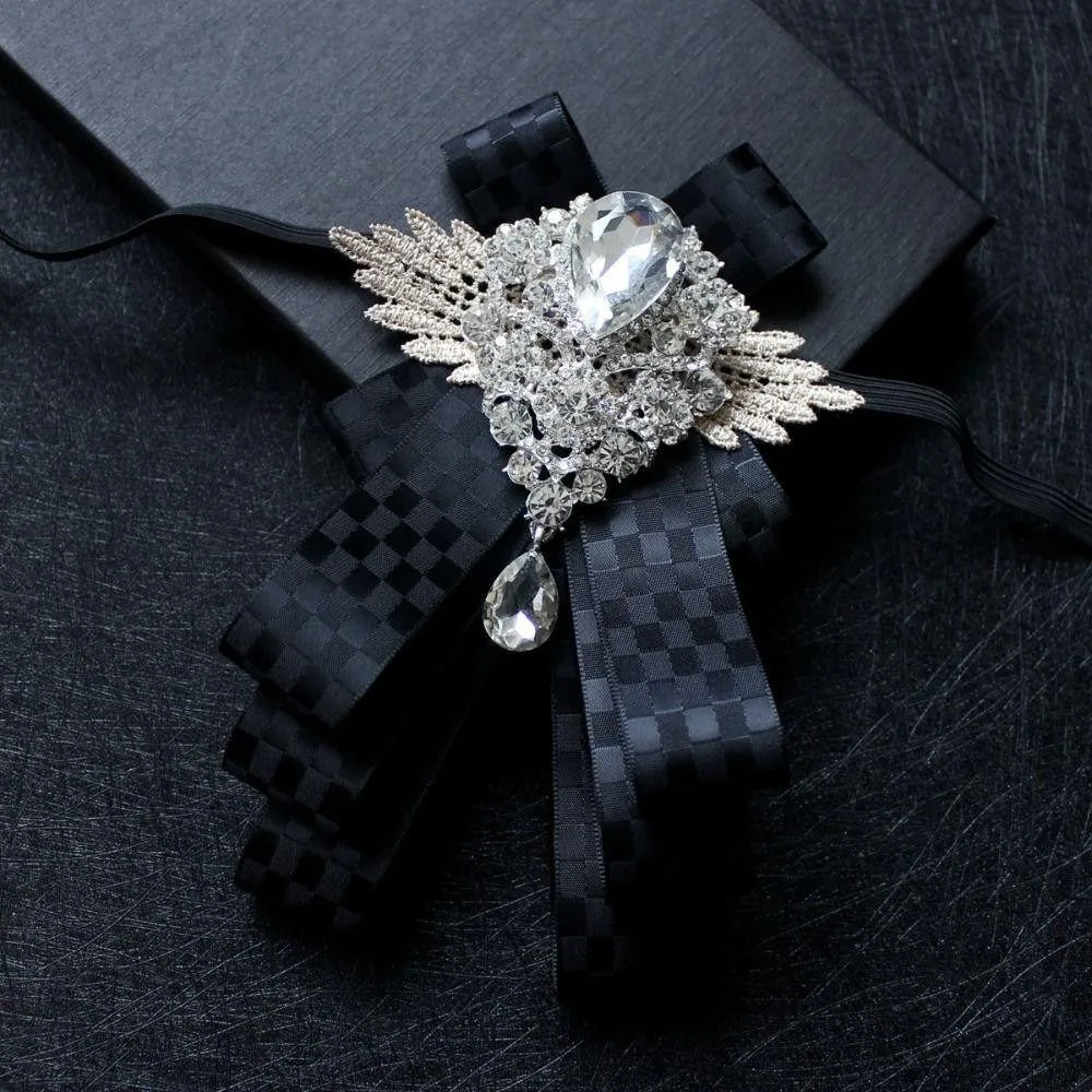 Collier formel rétro en strass pour hommes, fleur en cristal, élégant, nœud papillon, Style britannique, Vintage, accessoire de costume pour hommes Collier formel rétro en strass pour hommes, fleur en cristal, élégant, nœud papillon, Style britannique, Vintage, accessoire de costume pour hommes