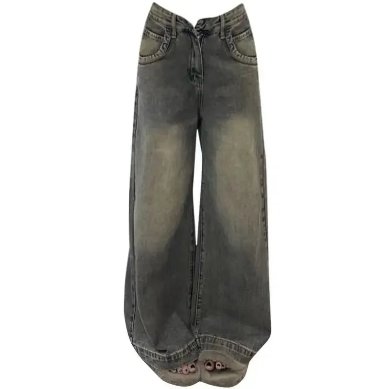 jean vintage à jambes larges pour femmes, coupe ample, amincissant, drapé, polyvalent, pantalon à jambes droites, nouvelle collection printemps été jean vintage à jambes larges pour femmes, coupe ample, amincissant, drapé, polyvalent, pantalon à jambes droites, nouvelle collection printemps été
