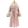 ZDFURS-Manteau en Cachemire Réversible Mi-Long pour Femme, Grande Jupe en Laine, Col en Fourrure de Renard, Hiver
